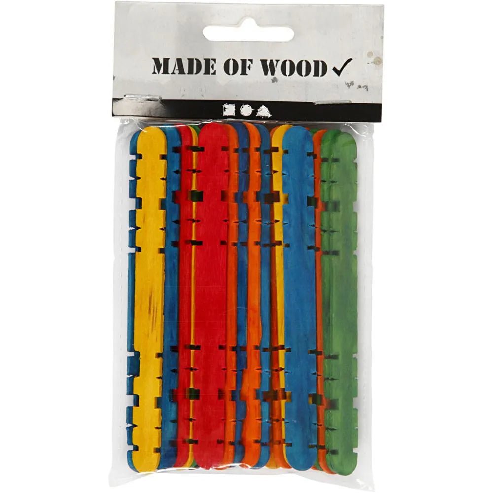 30 Wooden Construction Sticks 11.4cmx10mm Assorted Colours Decor Children Crafts