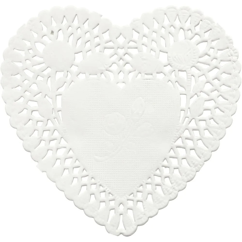 30 x Heart Shaped White Doilies Lace Design 10 cm Table Decoration Paper Crafts
