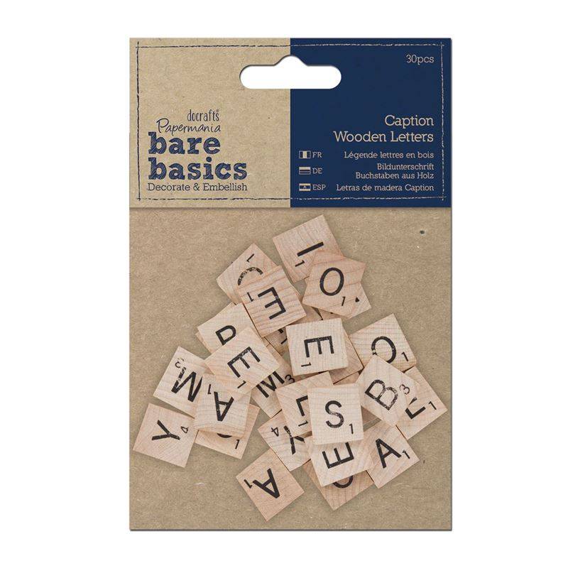 30 x Papermania Bare Basics Wooden Caption Letters Square Scrapbooking Crafts - Home - Crafts