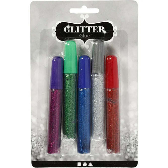 5 x Assorted Colour Glitter Glue Sparkles For Sticker Decorative Arts Craft 10ml
