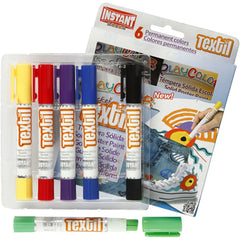 6 x Assorted Wax Colours Permanent Textile Markers For Fabric Decorations Crafts