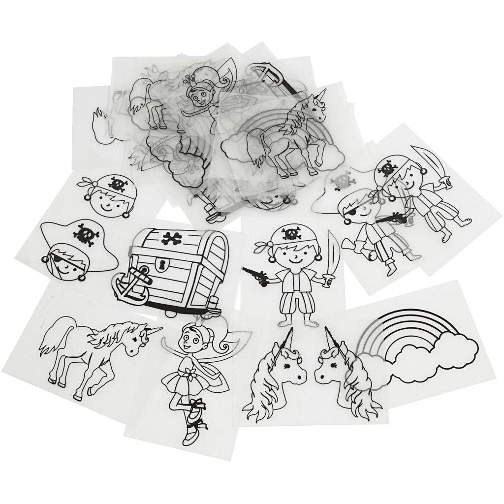 36 x Assorted Designs Pirates Unicorn Motives Shrink Plastic Sheets Childs Crafts - Home - Crafts