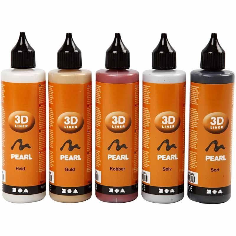 3D Liner Assorted Metallic Colour Paint For Cardboards Fabrics Painting 5 x 100 ml - Home - Crafts