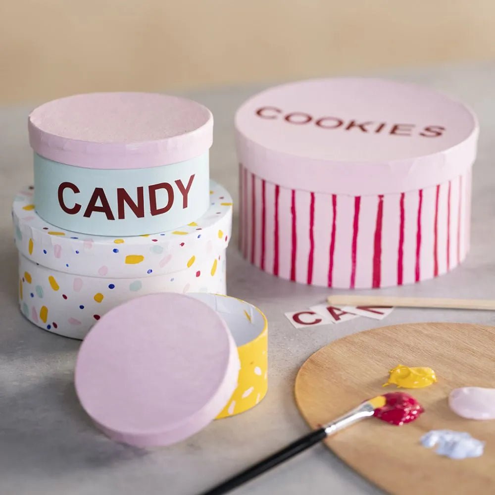4 Round White Paper Mache Cardboard Boxes Gift Storage Decorate Personalize