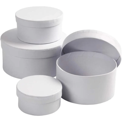 4 Round White Paper Mache Cardboard Boxes Gift Storage Decorate Personalize