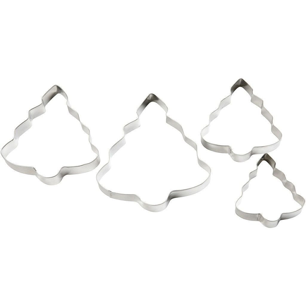 4 x Assorted Size Christmas Tree Shaped Metallic Cookie Cutters Kitchen Accessories - Home - Crafts