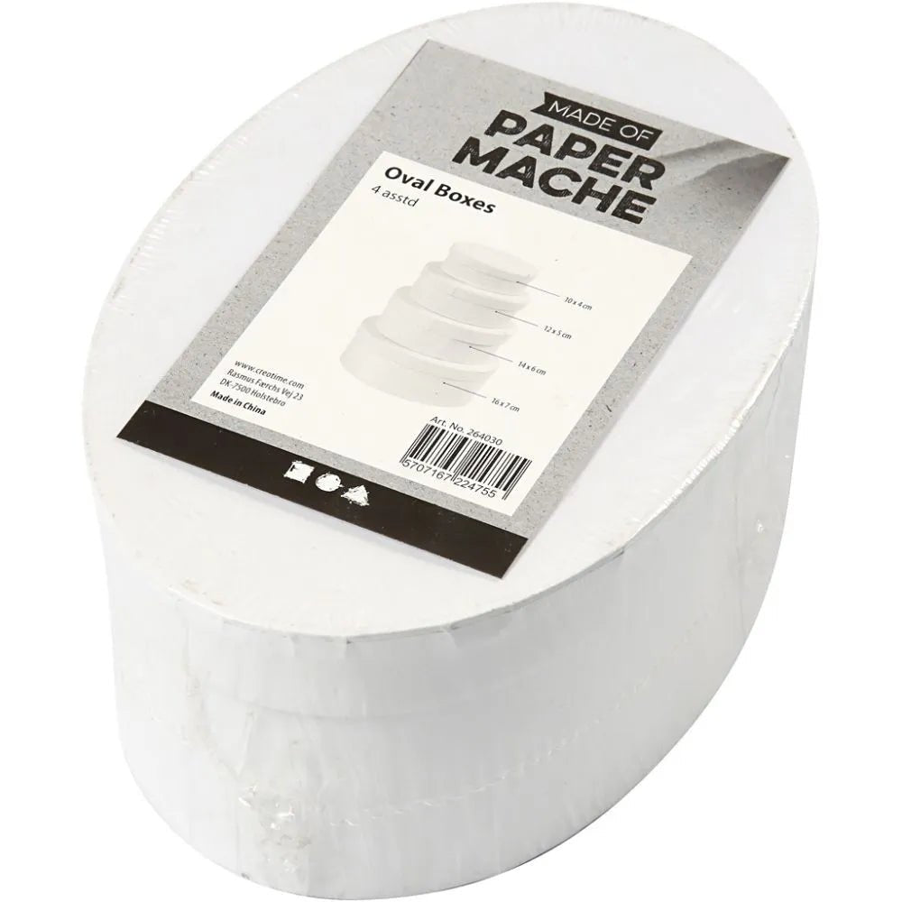 4 x Oval Shaped Boxes 10cm - 16cm Craft Storage White Cardboard Create Decorate