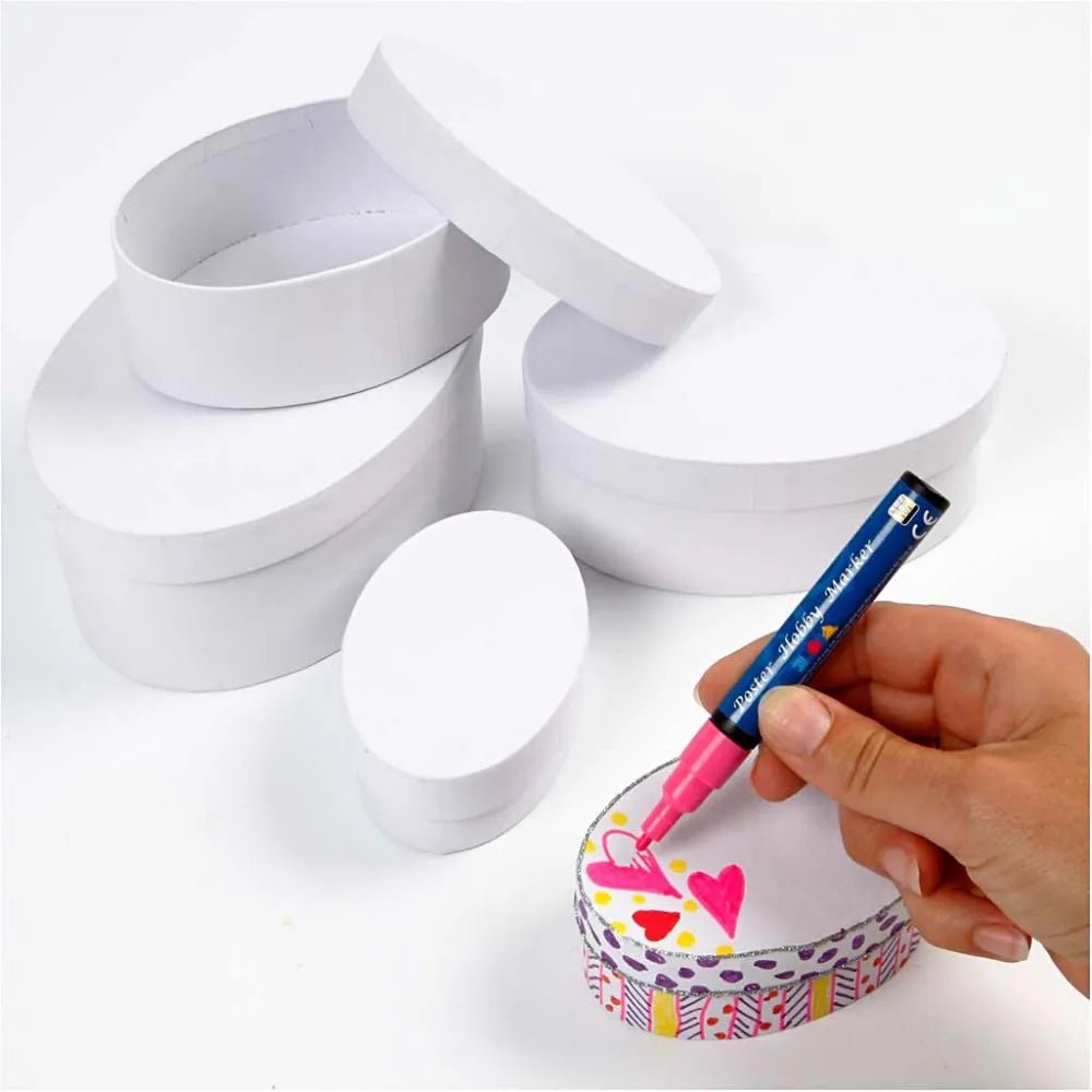 4 x Oval Shaped Boxes 10cm - 16cm Craft Storage White Cardboard Create Decorate
