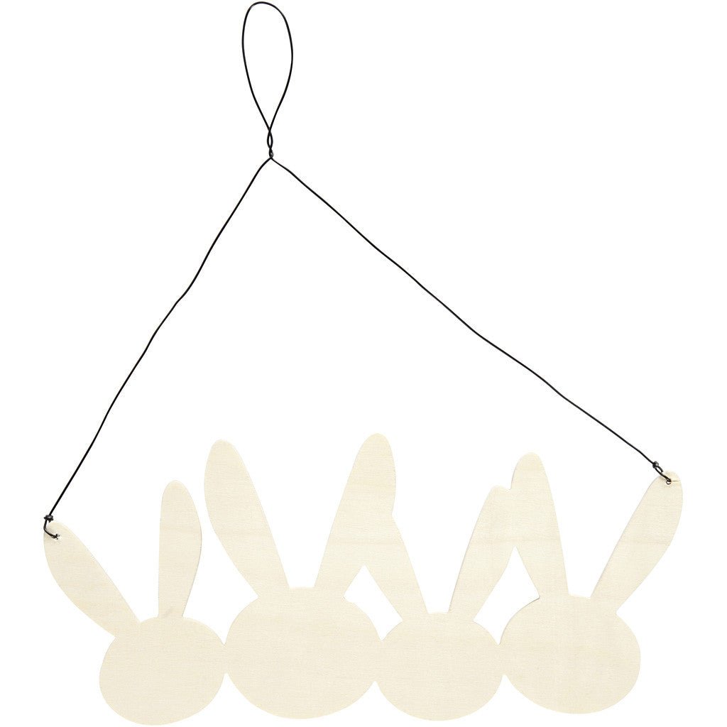 4 x Plywood Bunnies With Metal Wire Hanging Decoration Animals Crafts 11x25x0.7 cm - Home - Crafts