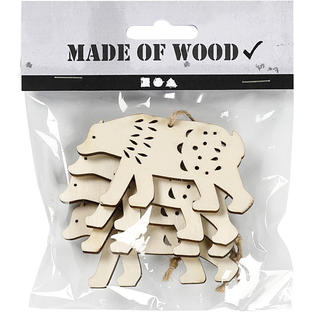 4 x Plywood Ornaments With String Hanging Decoration Crafts 7.5x4.5x0.5 cm - Polar Bear - Home - Crafts