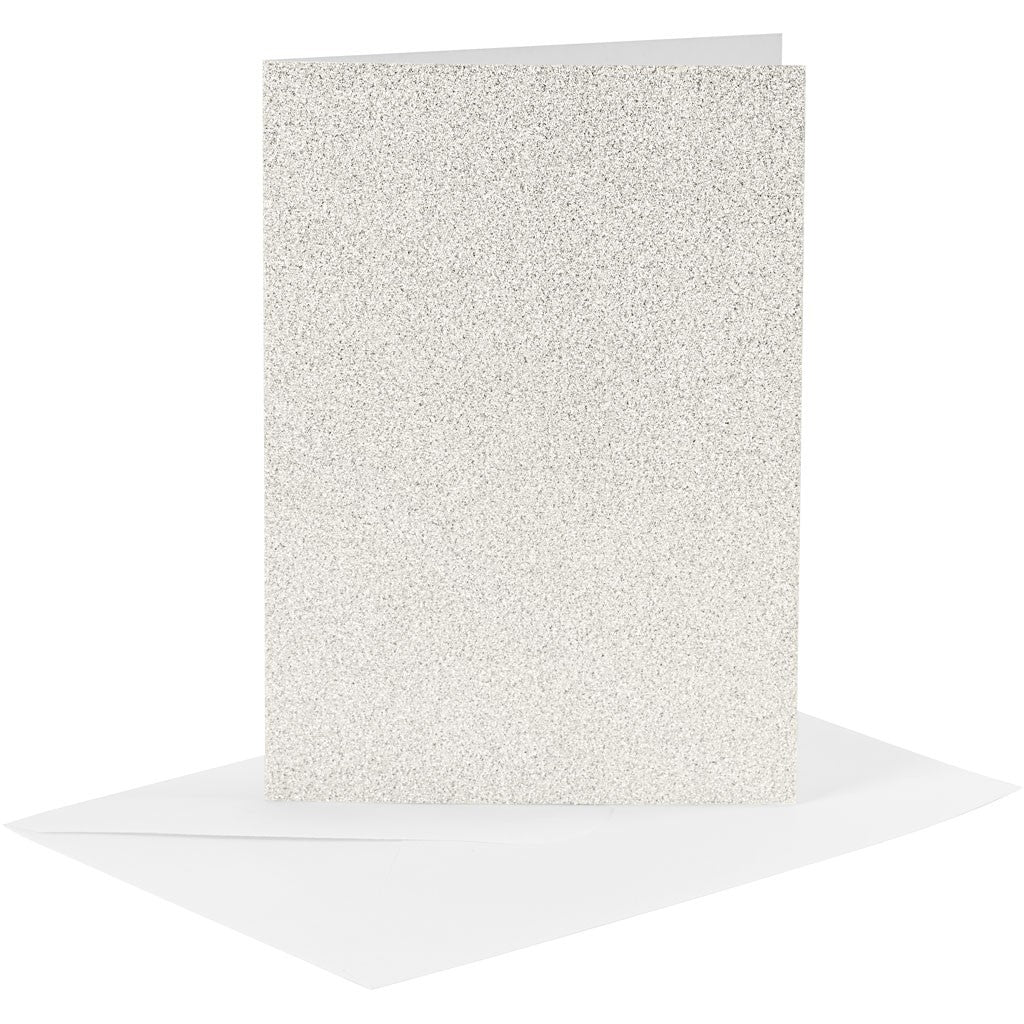 4 x White Colour Glitter Cards Paper Envelopes For Greetings Decoration - Home - Crafts