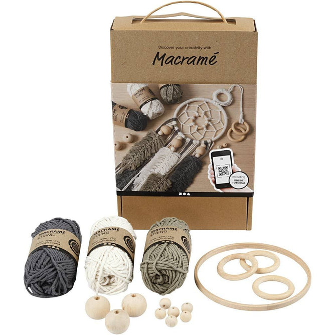 Macramé Discover Kit Knotting 3 Colours 75g/45m Wood Rings Beads