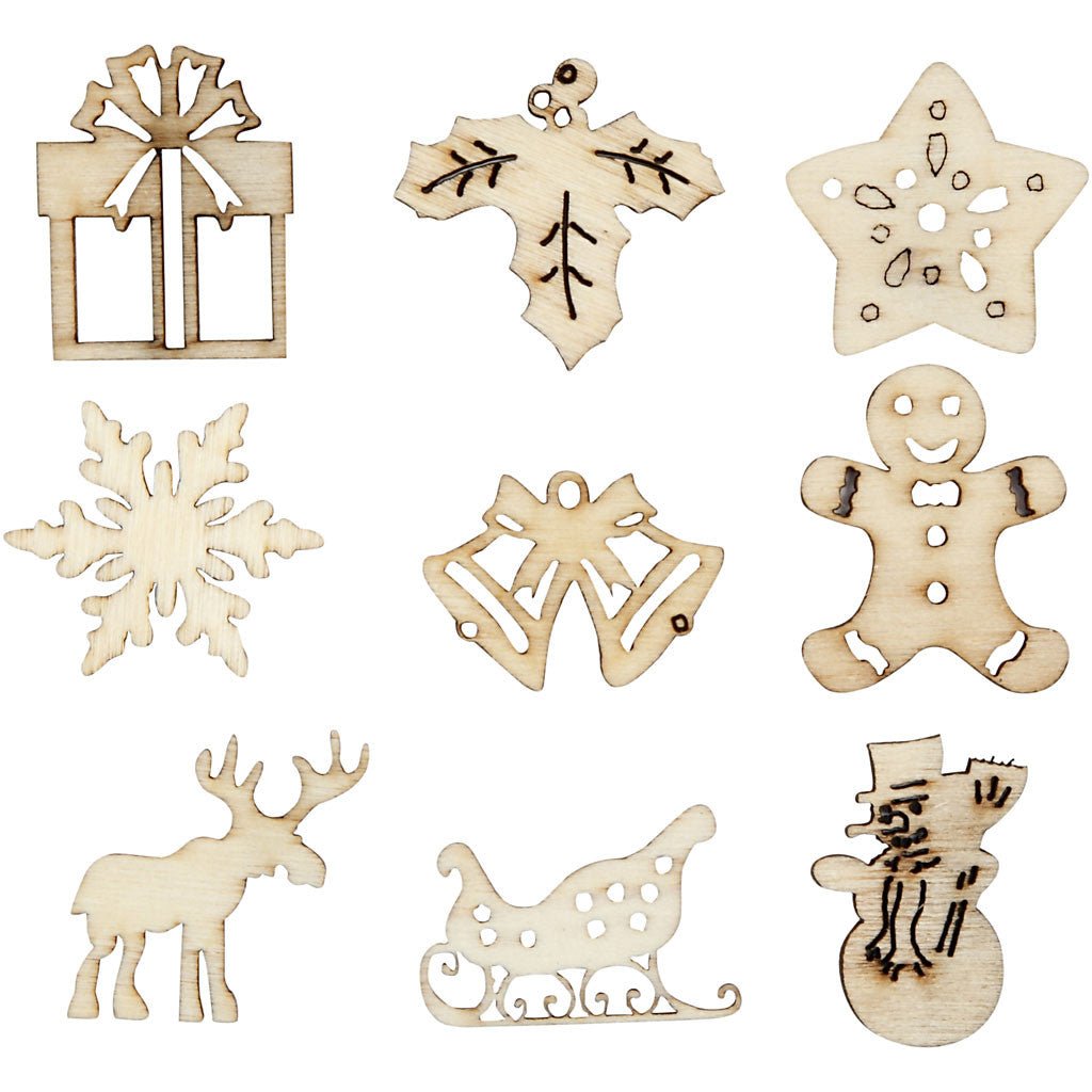 45 x Wooden Die Cut Christmas Ornaments With Box Decoration Crafts 28 mm - Home - Crafts
