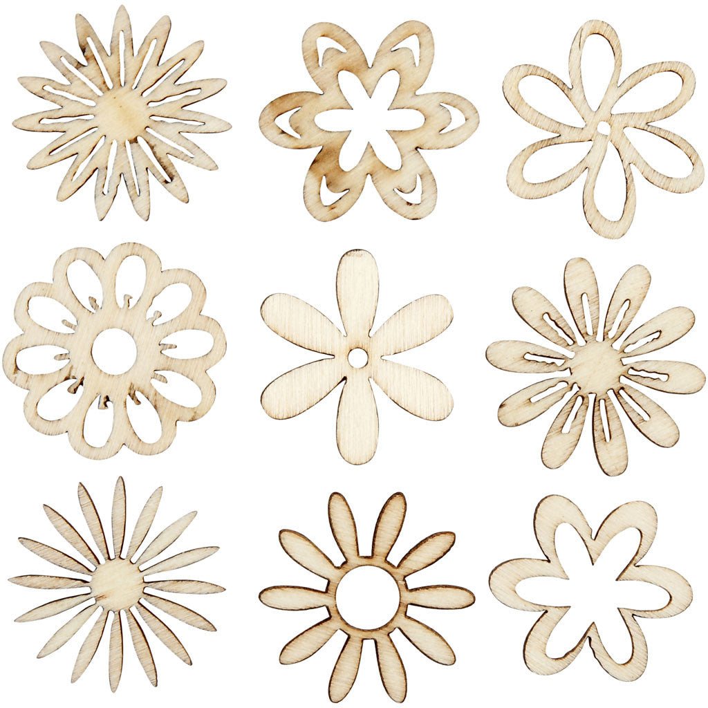 45 x Wooden Die Cut Flowers With Compartment Box Decoration Crafts 28 mm - Home - Crafts