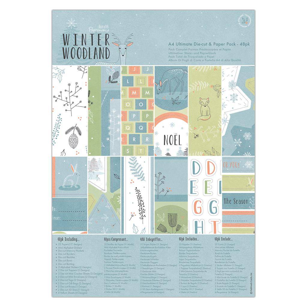 48 x Papermania Winter Woodland A4 Ultimate Crafts Essentials Die - Cut Paper Pack Crafts - Home - Crafts