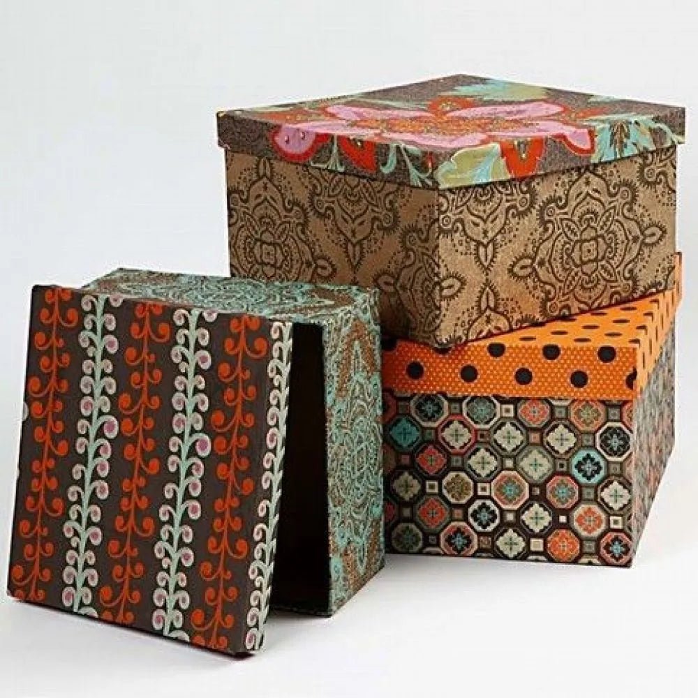 5 Square Hat Boxes Natural Paper Mache Card Boxes Gift Storage Decorate Personalize
