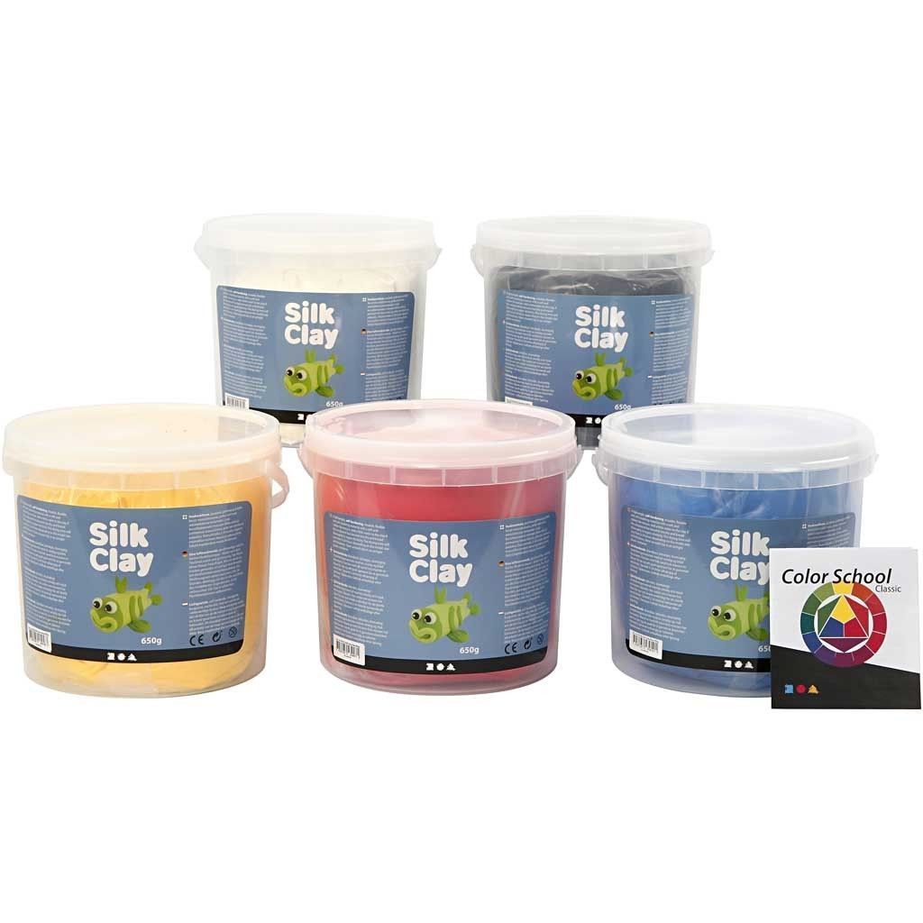 5 x Assorted Primary Colour Pliable Modelling Compund With Plastic Buckets 650 g - Home - Crafts