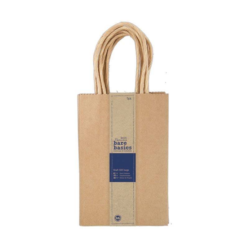 5 x Papermania Bare Basics Kraft Gift Small Bags With Twisted Handle 12cm x 18cm - Home - Crafts