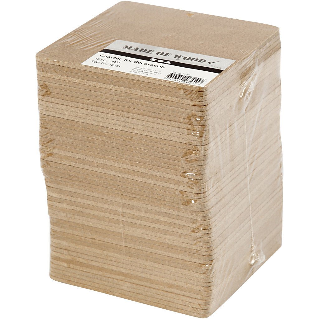 50 x MDF Wood Square Coasters With Round Edges Decoration Crafts 10x10 cm - Home - Crafts