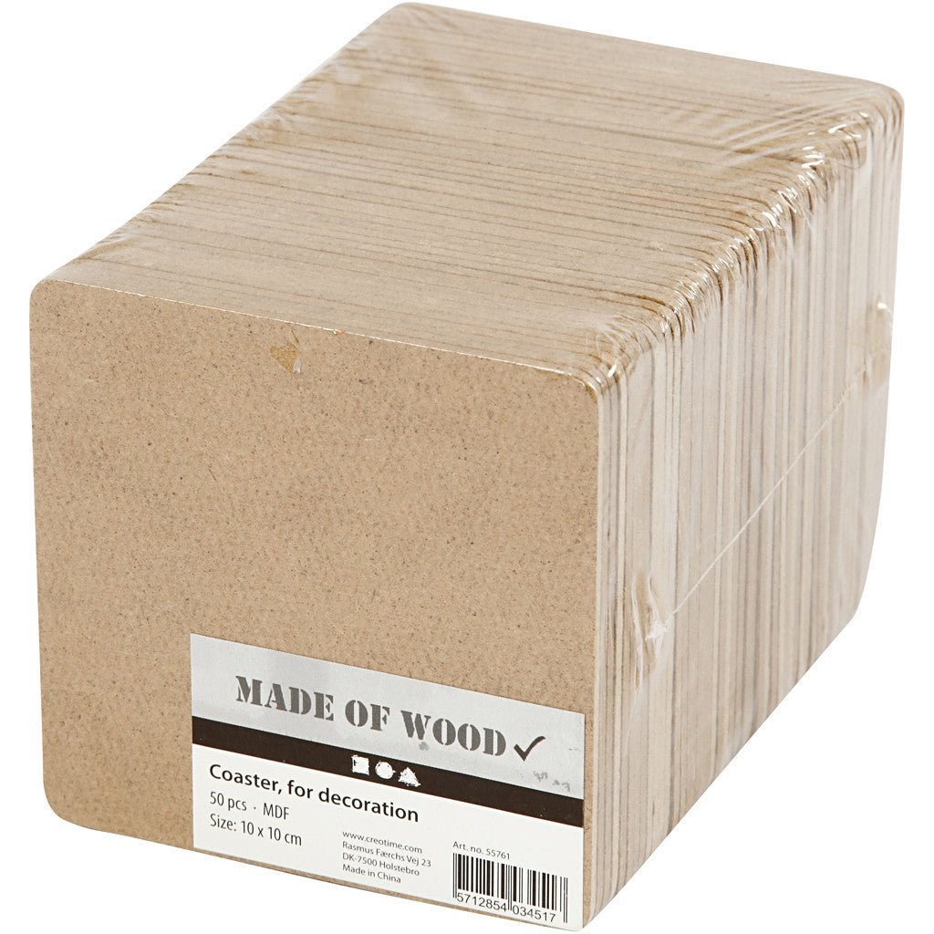 50 x MDF Wood Square Coasters With Round Edges Decoration Crafts 10x10 cm - Home - Crafts