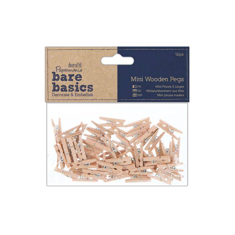 50 x Papermania Bare Basics Mini Wooden Pegs Decoration Scrapbooking Crafts - Home - Crafts