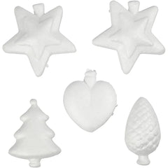 5 White Polystyrene Christmas Shapes Heart Tree Cone Star Decoration Crafts 8 cm