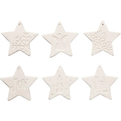 6 x Terracotta Hanging Ornaments With Hole Star Different Design Christmas Craft