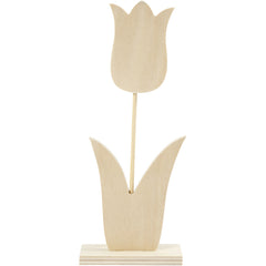 Light Wood Tulip Flower With Foot Decoration Crafts W: 9 cm H: 23.5 cm