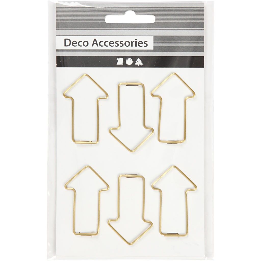 6 x Arrow Shaped Metal Gold Colour Paperclips For Card Gift Decorations 40 mm x 25 mm - Home - Crafts