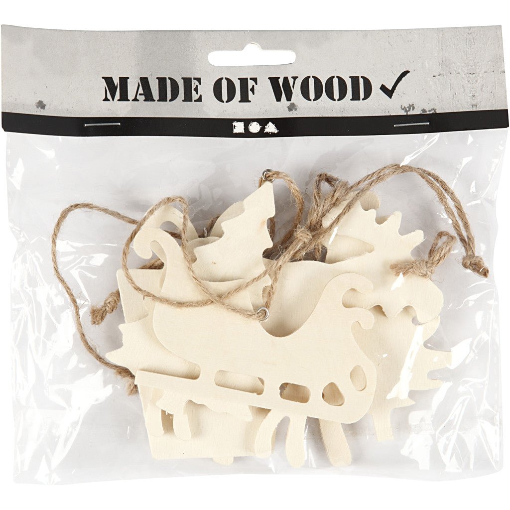 6 x Assorted Design Plywood Ornaments With Cord Christmas Decoration Crafts 7 - 9 cm - Home - Crafts