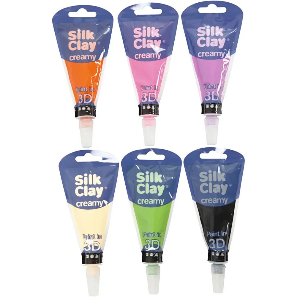 6 x Creamy Silk Clay Piping Bag Assorted Colours Moulding Ceramic Crafts 35ml