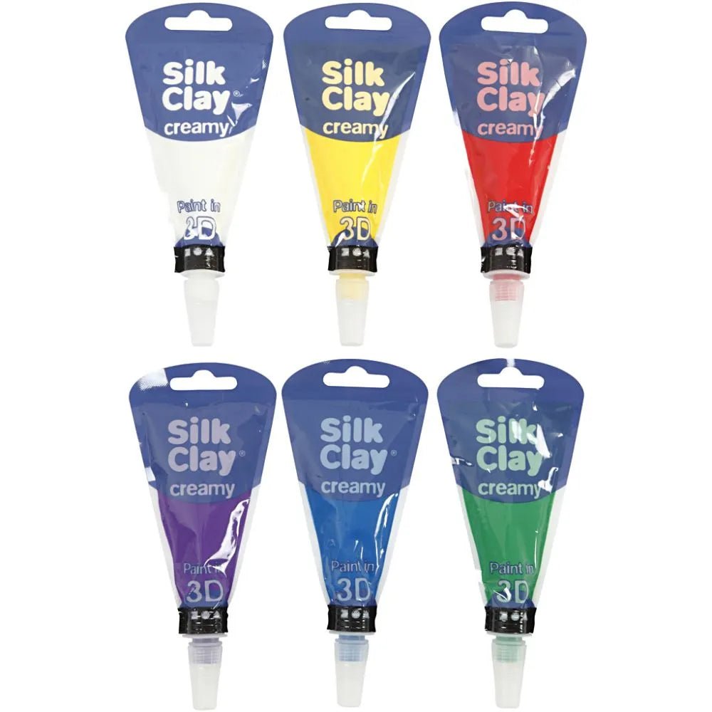6 x Creamy Silk Clay Piping Bag Assorted Colours Moulding Ceramic Crafts 35ml