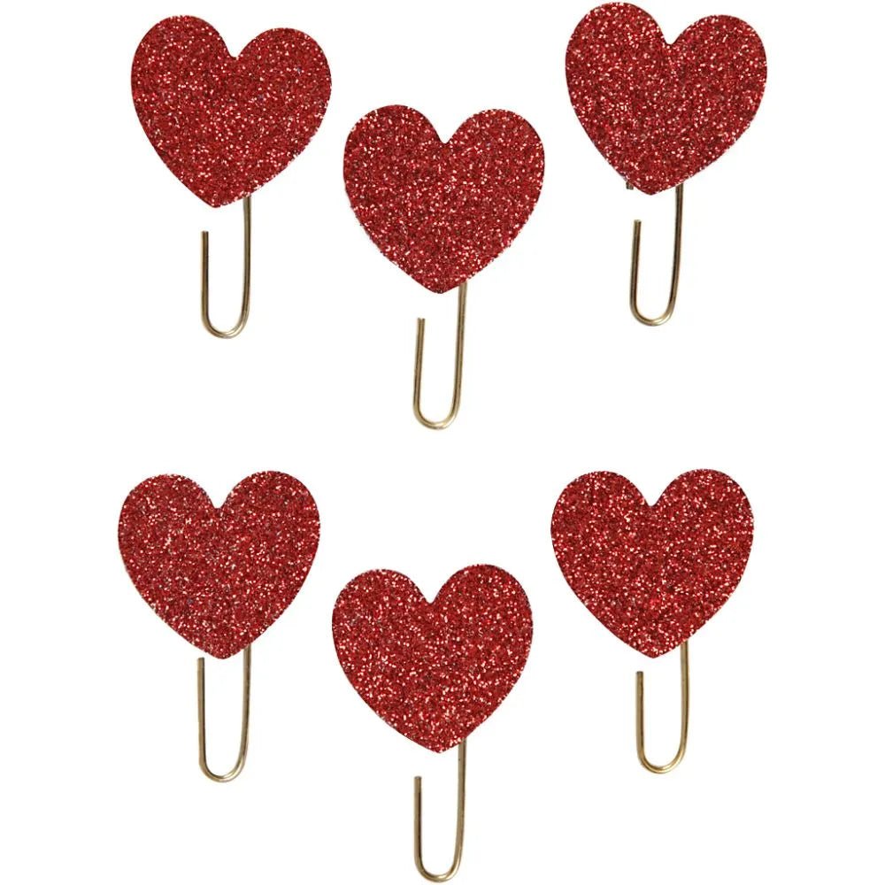 6 x Gold Plated Metal Glitter Paperclips Hearts Star Shaped Christmas Deco Craft