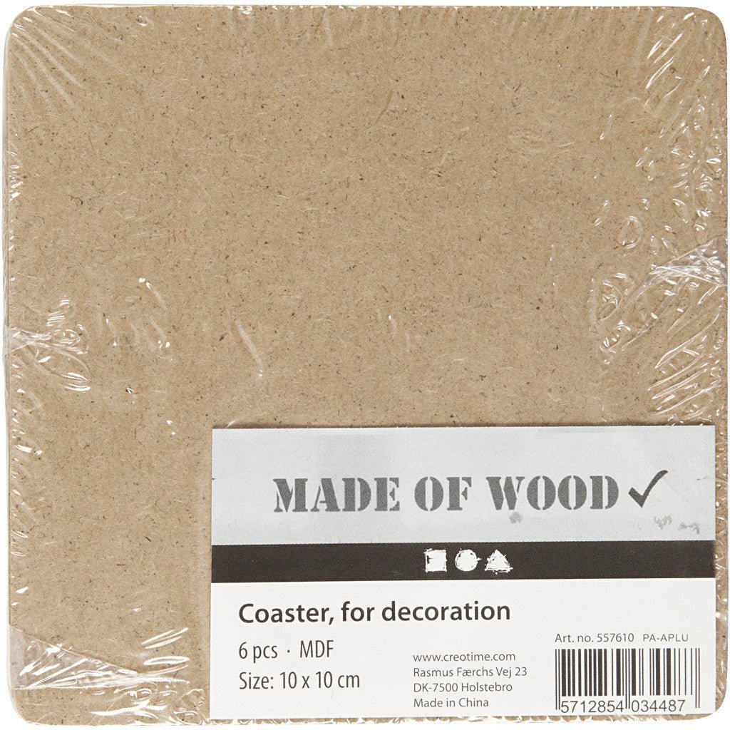 6 x MDF Wood Square Coasters With Round Edges Decoration Crafts 10x10 cm - Home - Crafts