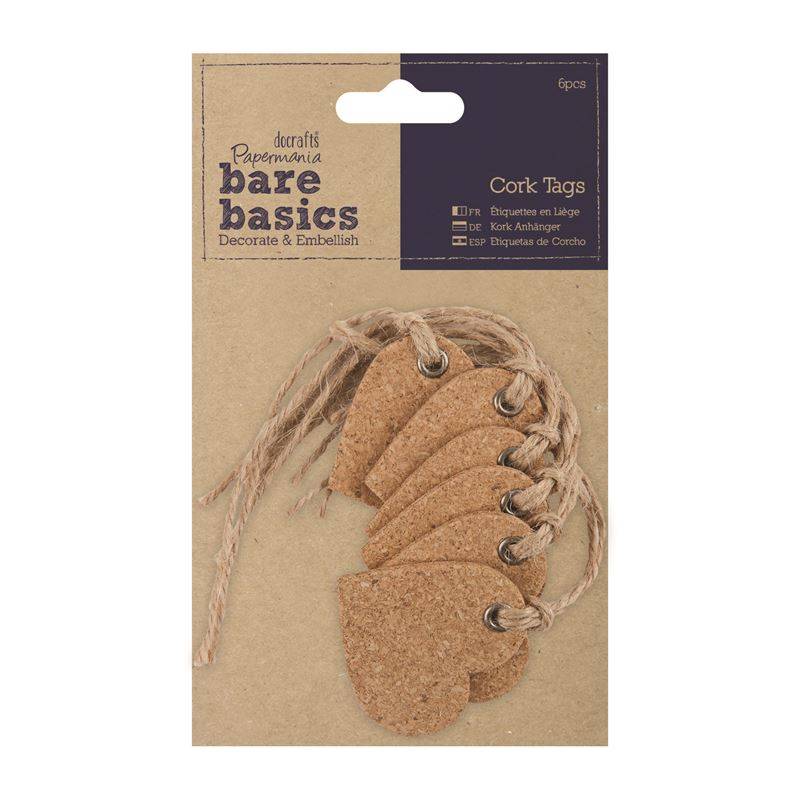 6 x Papermania Bare Basics Heart Cork Gift Eyelet Tags With String Scrapbooking Crafts - Home - Crafts