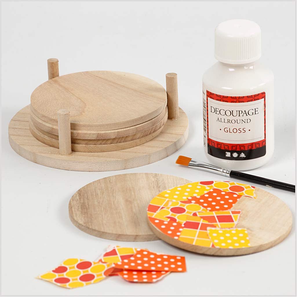 6 x Paulownia Wood Round Coasters With Holder Decoration Crafts D: 9.5 cm - Home - Crafts