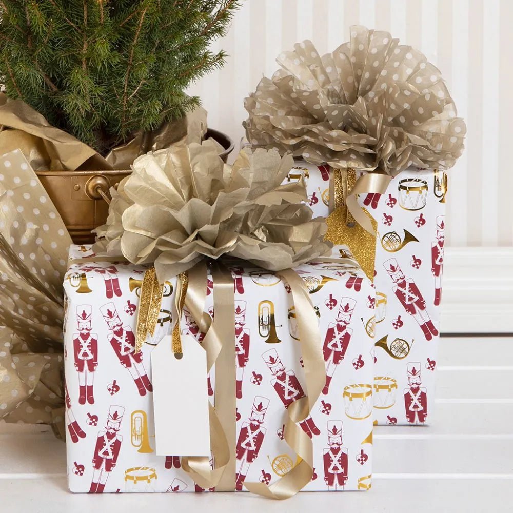 6 x Printed Tissue Paper Sheets Silver Gold 3 Assorted Designs Christmas Deco