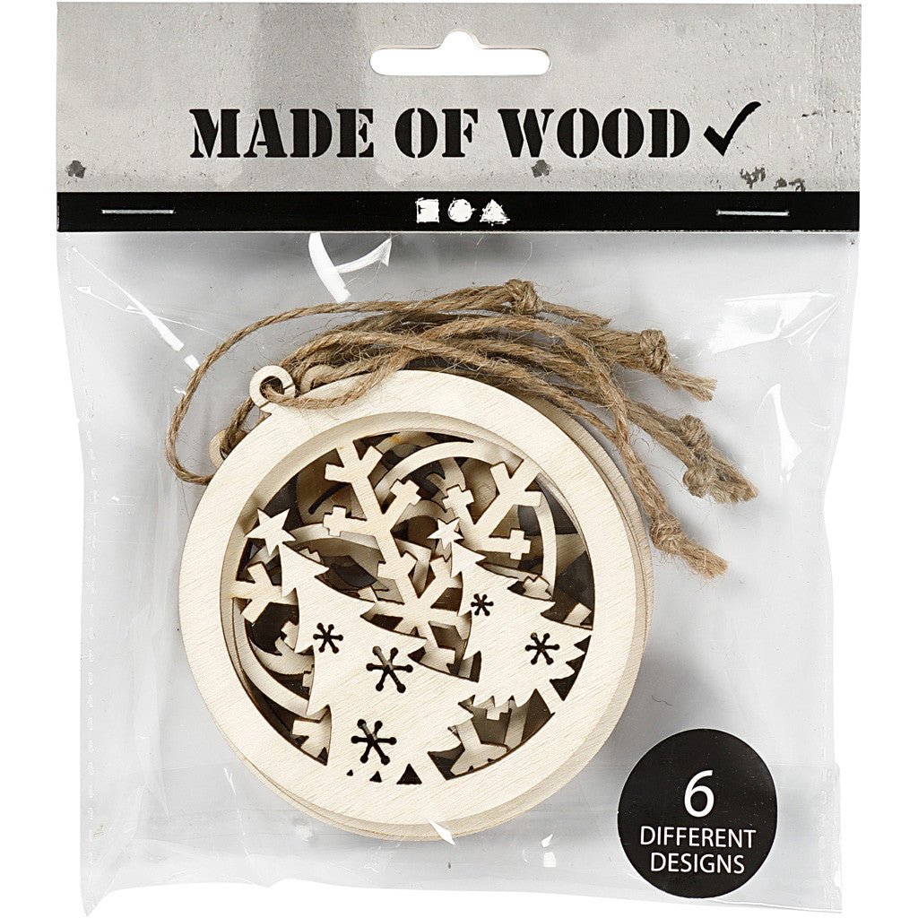 6 x Wooden Christmas Ornaments With Suspension Cord Hanging Decoration Crafts 8 cm - Home - Crafts
