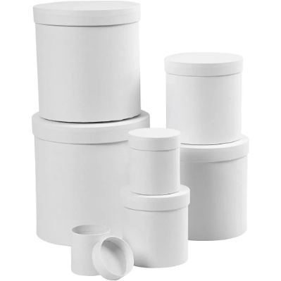 7 Round Cylindrical Tall White Paper Mache Cardboard Boxes Gift Storage Decorate Personalize