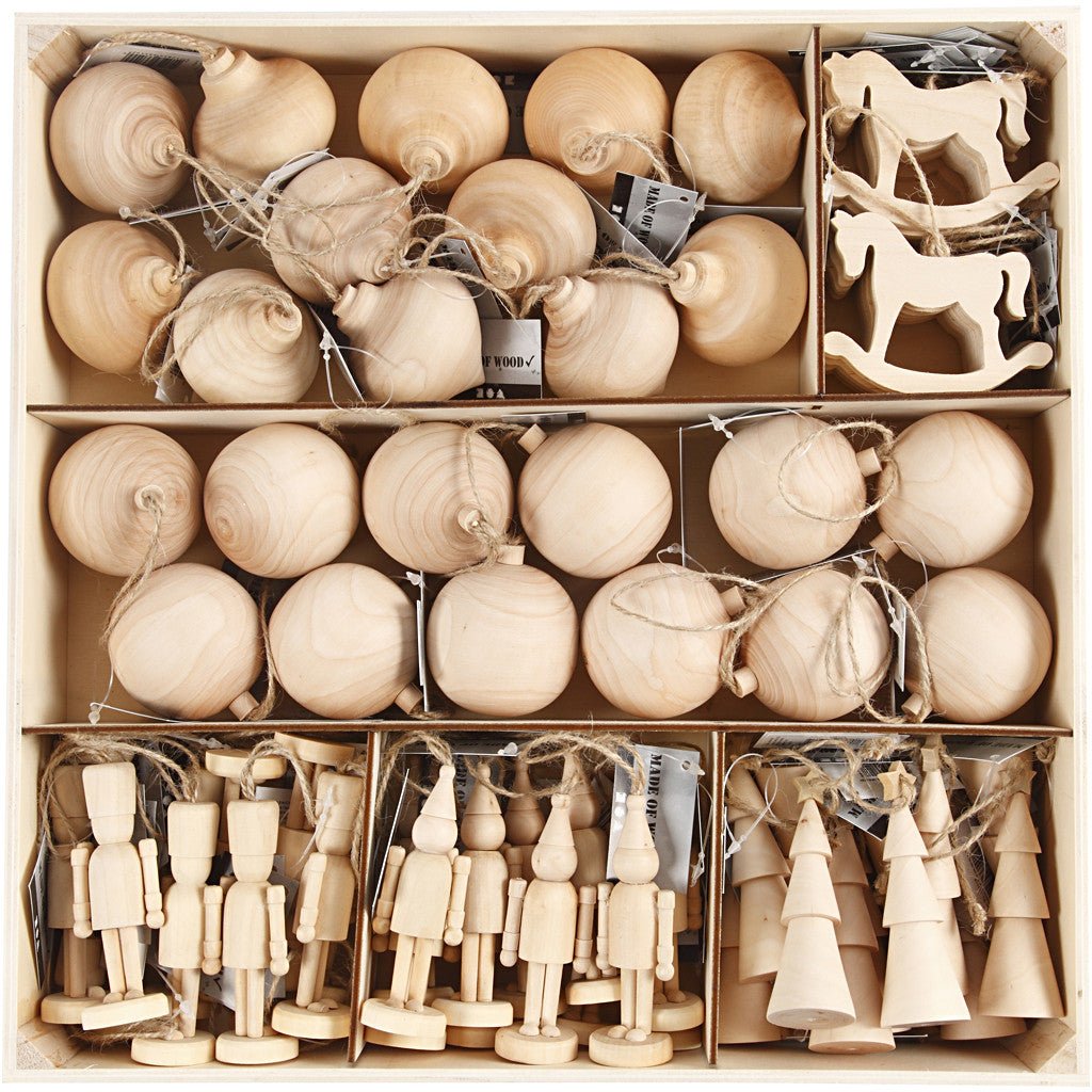 72 x Birk Wood Christmas Ornaments With String Hanging Home Decor Crafts 5.5 - 9 cm - Home - Crafts
