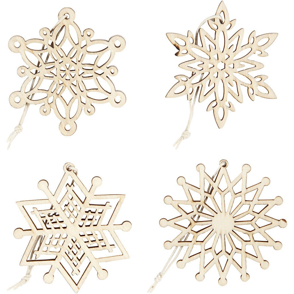 8 x Light Wood Ornaments With Suspension Cord Hanging Decoration Crafts 7 cm - Home - Crafts