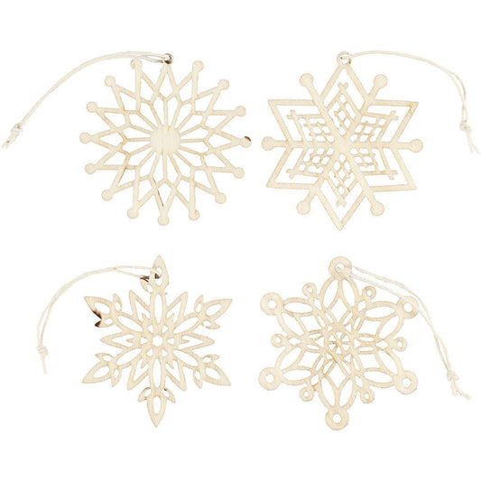 8 x Light Wood Ornaments With Suspension Cord Hanging Decoration Crafts 7 cm - Home - Crafts