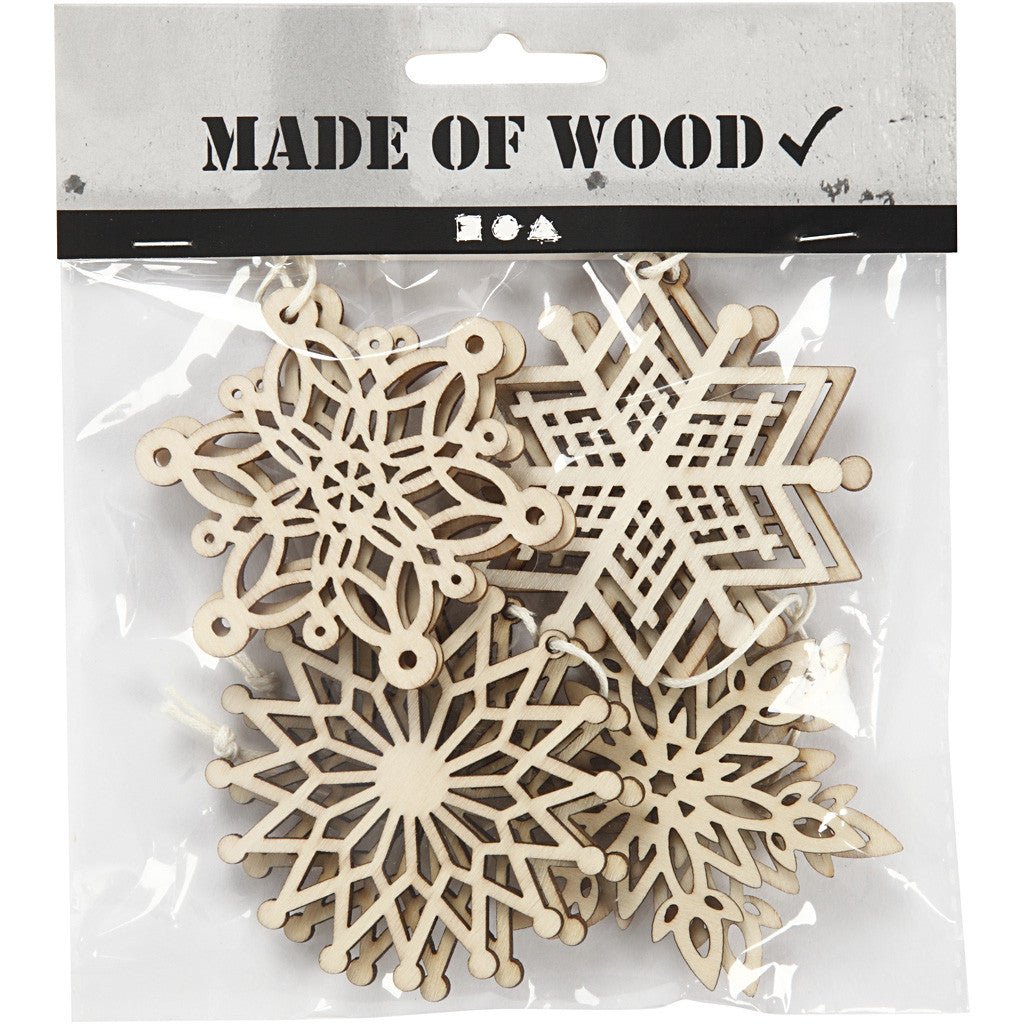 8 x Light Wood Ornaments With Suspension Cord Hanging Decoration Crafts 7 cm - Home - Crafts