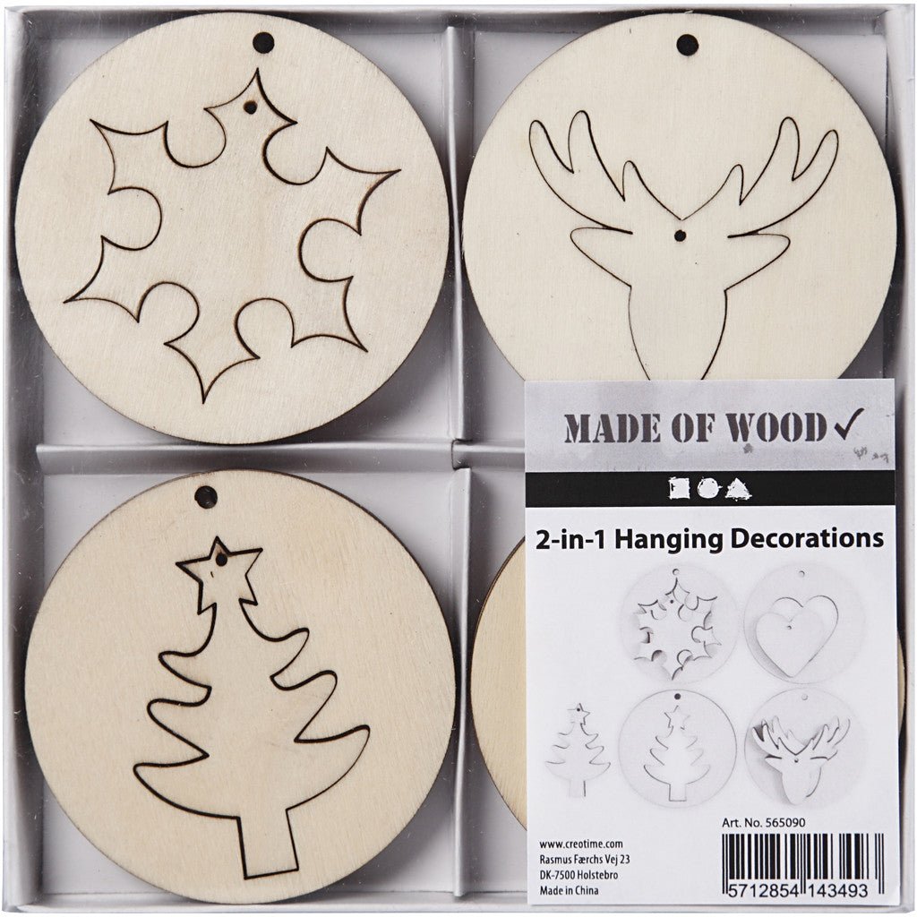 8 x Plywood Assorted Shape 2 In 1 Christmas Hanging Decoration Crafts D: 7 cm - Home - Crafts