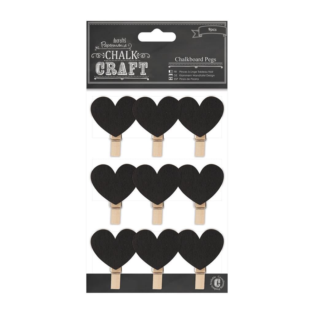 9 x Papermania Black Chalkboard Hearts Wooden Pegs Table Favours Scrapbooking Crafts - Home - Crafts