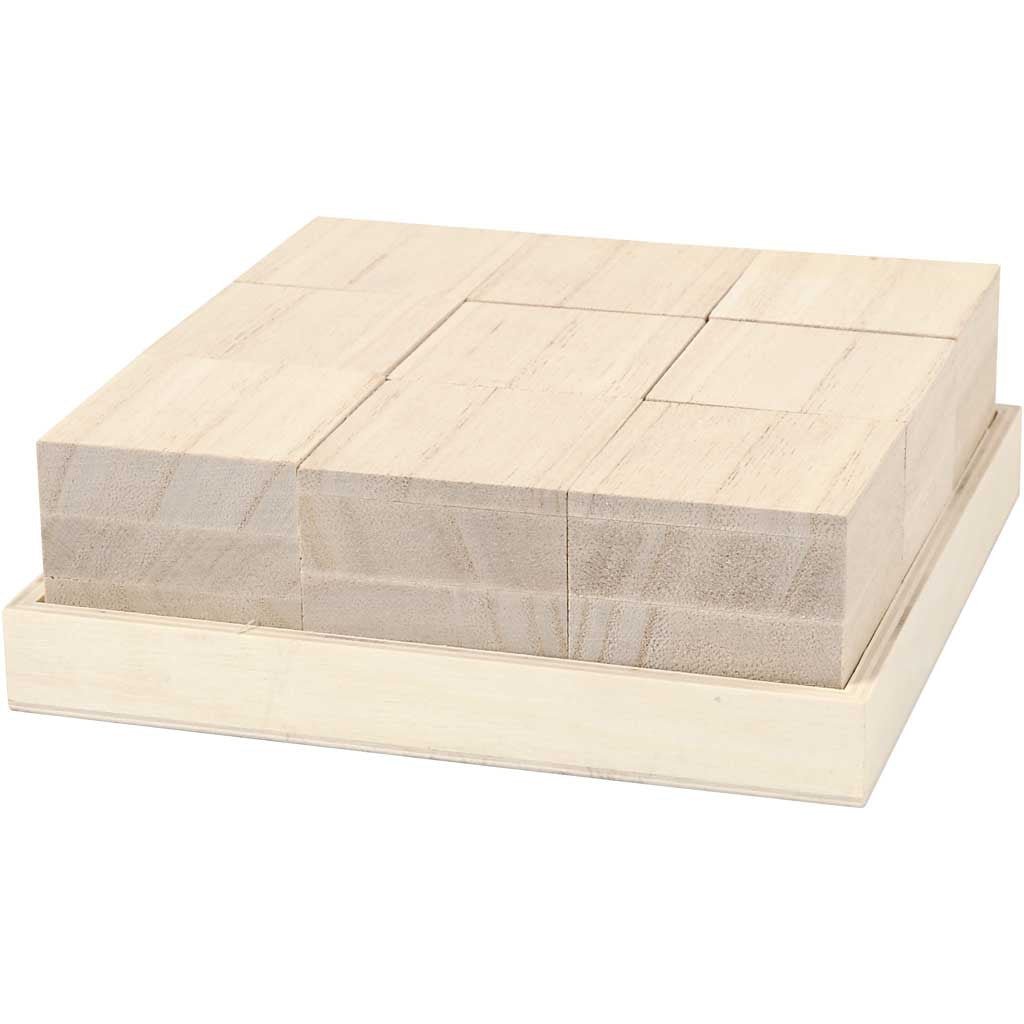 9 x Paulownia Wood Toy Cubes With Tray Decoration Crafts 4x4x4 cm - Home - Crafts