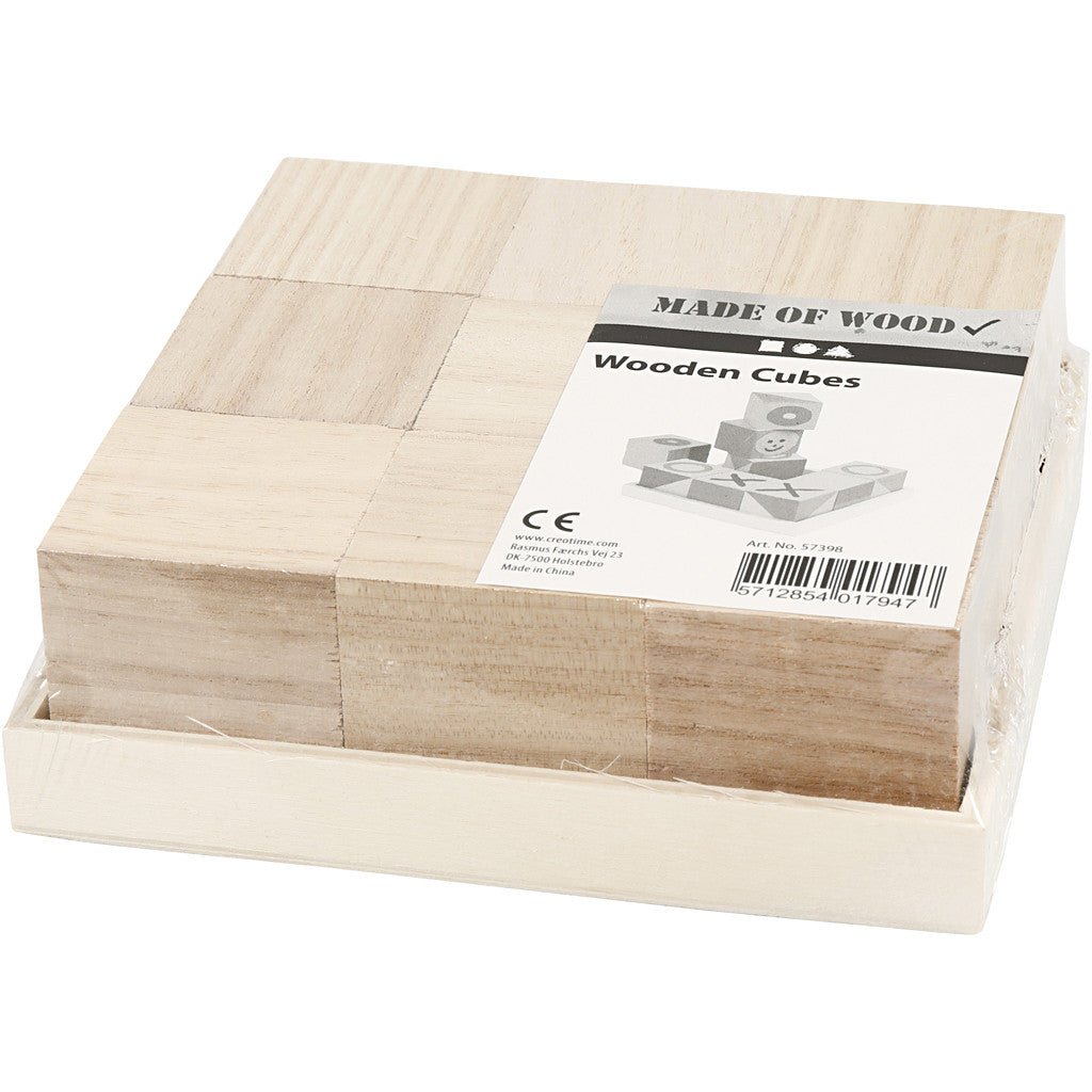 9 x Paulownia Wood Toy Cubes With Tray Decoration Crafts 4x4x4 cm - Home - Crafts
