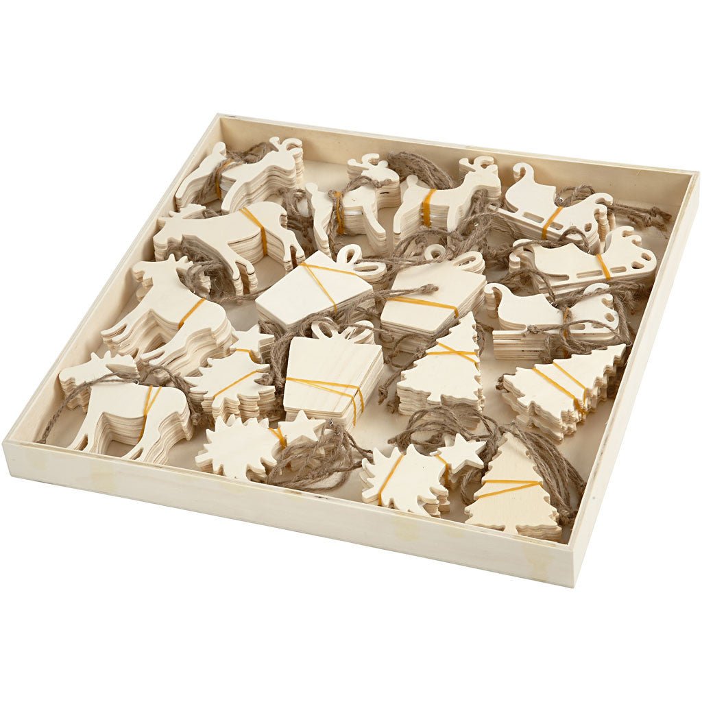 90 x Assorted Shape Plywood Christmas Ornaments With Cord Hanging Decoration Crafts - Home - Crafts