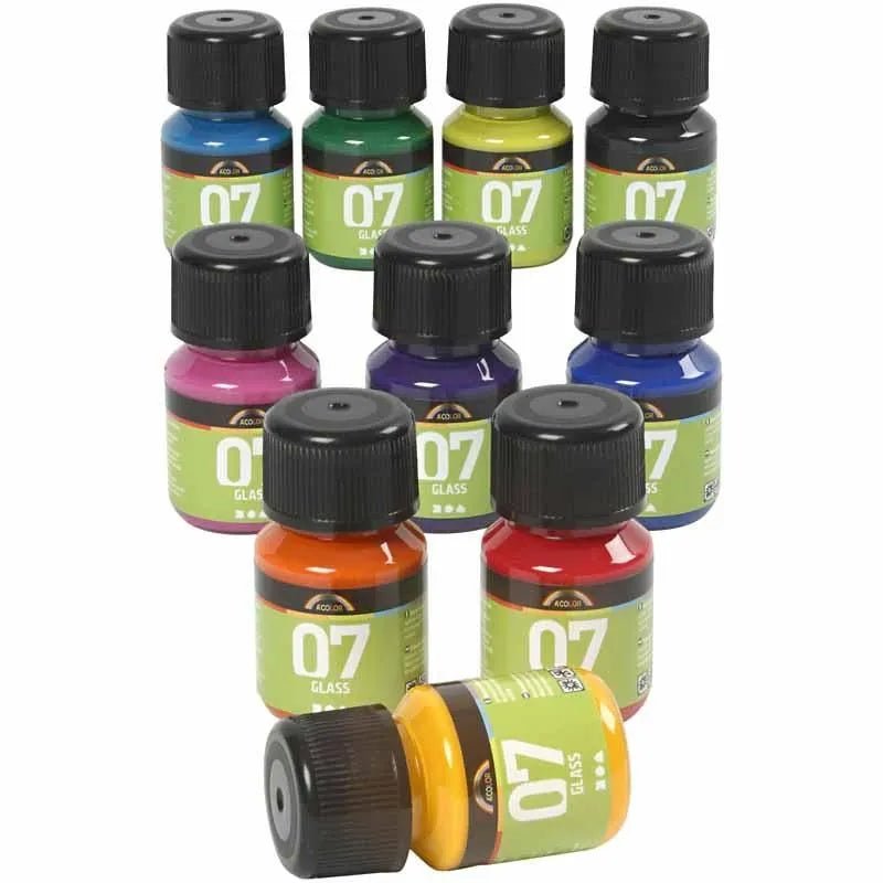 A-Color Glass Paint Bottles 30-250ml | 10pc Sets or Choose Individual Colours | Water Based Glossy Creative Porcelain Terracotta Plastic Plaster