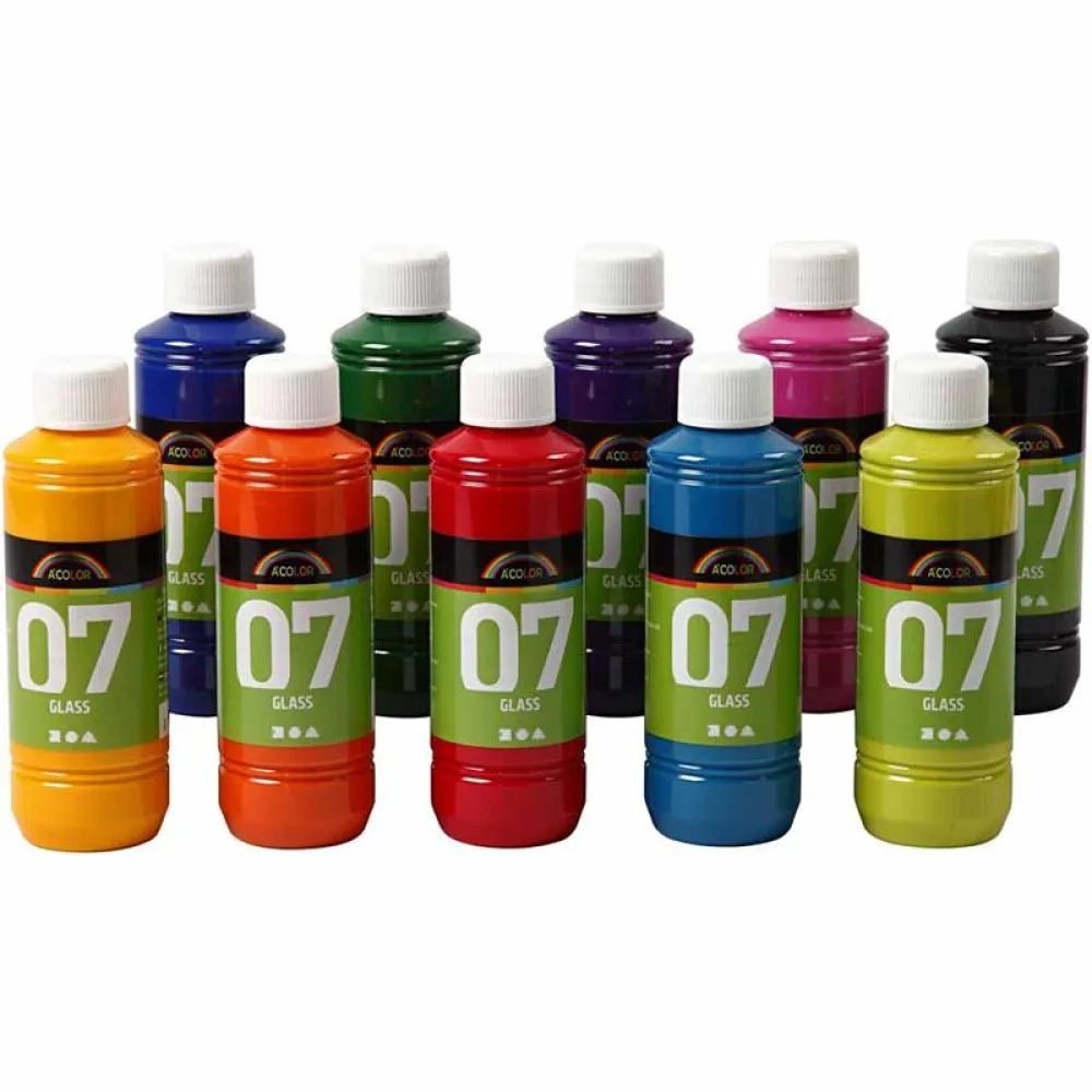 A-Color Glass Paint Bottles 30-250ml | 10pc Sets or Choose Individual Colours | Water Based Glossy Creative Porcelain Terracotta Plastic Plaster
